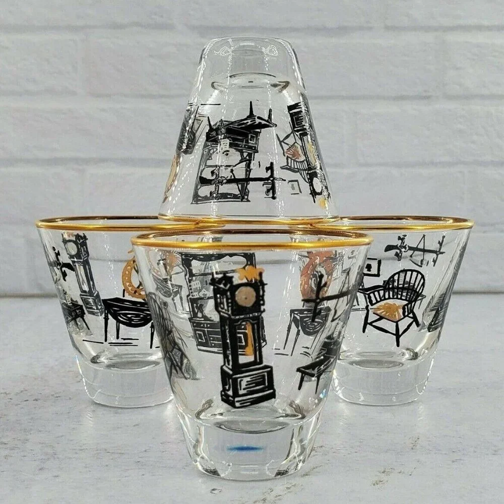 Vintage MCM Set of Four 4 Libbey Curio Line Shot Bar Glasses Mid Century Barware